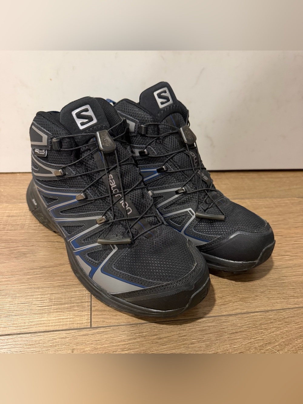 Salomon clima shield waterproof Black and Blue and gray Men's Trail Sneakers, 40